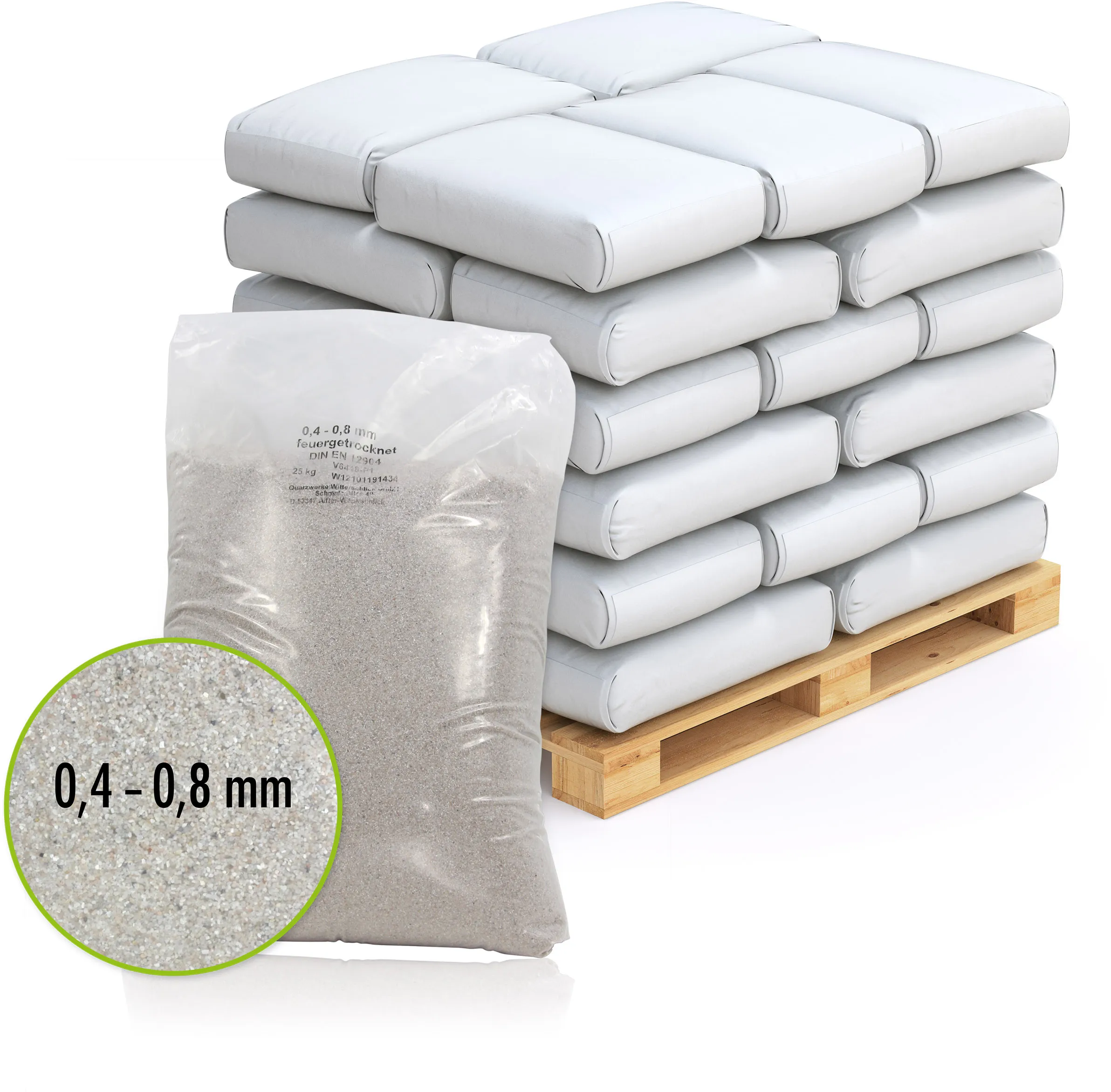 20 x 25 kg de Sable de Quartz Premium pour Filtre 0,4 - 0,8 mm