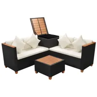 vidaXL 4-tlg Garten-Lounge-Set mit Auflagen Poly Rattan Schwarz Modell 30