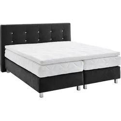Boxspringbett, mit Knöpfen in Kristalloptik, wahlweise mit Topper, schwarz, , 98993202-0 Microvelours   Mit Kaltschaum-Topper