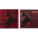 MOLESKINE GERMANY Moleskine Das Jahr des Pferdes Themenbox, Notizbuch L/A5, liniert, fester Einband, Holzschnitt, 4 feste Blackwing Graphitstifte, wiederverwendbare Box