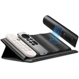 SPIGEN LD401 Fernbedienungshalter für Universalfernbedienungen Remote Caddy mit 4 Fächer Leder Fernbedienung Organizer mit magnetischer Halterung - Schwarz