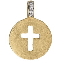 Schmuck Krone Kreuzanhänger »Anhänger Kreuz ausgestanzt im Kreis 585 Gold Gelbgold eismatt 4 Brillanten«, Gold 585