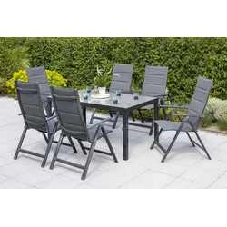 Gartengarnitur 7-tlg. Taviano Metall/Textil/Glas