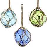 Frank Flechtwaren Maritime Deko-Glaskugel Netz 3er Set Maritim, Verschiedene Dekorationsmöglichkeiten, ca. Ø 9 cm, GH 25 cm