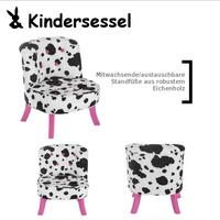 Mini Sessel Sitz Retro Design Kindersessel Holzfüße Rosa Eiche Kuhmuster NEU