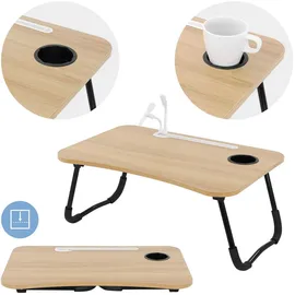 ML-Design Laptoptisch Natur 60x40 cm, Betttisch klappbar, Notebook Tisch mit 4 USB Ladeanschluss, Schublade, USB-Lampe, Lüfter, Laptopständer Lapdesks