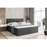 altdecor Boxspringbett mit H3 Matratze und Topper - 180 x 200 cm - MARCE - Dunkelgrau Gewebe - Polsterbett mit Bettkasten und Lattenrost, Bett mit ... - Dunkelgrau