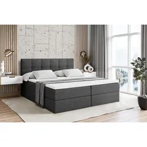 altdecor Boxspringbett mit H3 Matratze und Topper - 180 x 200 cm - MARCE - Dunkelgrau Gewebe - Polsterbett mit Bettkasten und Lattenrost, Bett mit ... - Dunkelgrau