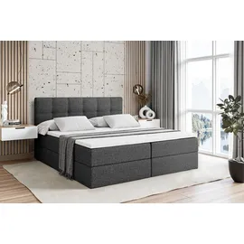 altdecor Boxspringbett mit H3 Matratze und Topper - 180 x 200 cm - MARCE - Dunkelgrau Gewebe - Polsterbett mit Bettkasten und Lattenrost, Bett mit ... - Dunkelgrau