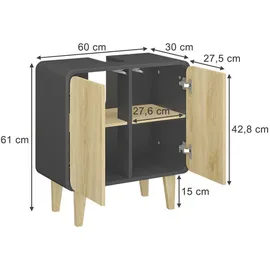 Vicco Waschbeckenunterschrank Arla Anthrazit/Goldkraft Eiche, 60 x 61 cm