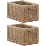 Krines Home Regalkorb Set/2 Regalkorb Aufbewahrungskorb geflochten Rattan (Klein-Mehrfarbig) (2-teiliges Set), Korbset Aufbewahrung Regal Schrankkorb Korb, ca. 20 x 32 x 17,5 cm braun