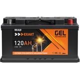 EXAKT GEL Batterie 12V 120Ah Solarbatterie Wohnmobil Batterie Versorgung Bootsbatterie Gelbatterie Gel Akku ersetzt 100Ah 110Ah