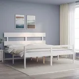 The Living Store Seniorenbett mit Kopfteil Weiß Super Kingsize Massivholz - Weiß