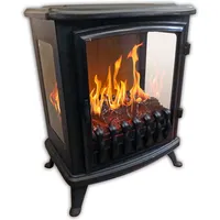 CHEMIN'ARTE Elektrokamin mit Heizung Fire Glass – 3D-LED-Flammeneffekt – Kaminofen Flammeneffekt Heizer Ofen geräuscharm regelbar - Schwarz