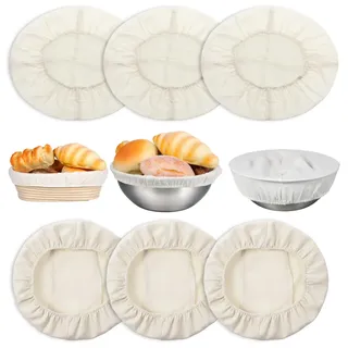 6 Stück Leineneinsatz für Brot Gärkörbchen Leinentuch Brot Backen Bäckerleinen Leinentuch mit Gummibund Einsatz für Brotkorb 3 Rund und 3 Stück Oval Gärkorb Zum Brotbacken Backzubehör