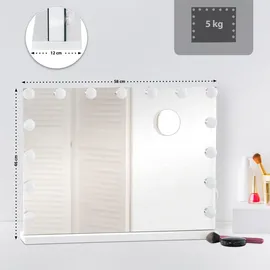 deluke Schminkspiegel HELGA mit Licht 58x12x46cm, Kunststoff, Weiß Hollywood Speigel Kosmetikspiegel Make-Up-Spiegel