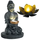 GLOBO 2er Set LED Solarleuchten, 1x Lotusblume 1x Buddha