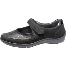 WALDLÄUFER HENNI Riemchenballerina, Halbschuh, Komfortschuh, Klettschuh in Weite H (sehr weit) schwarz 42,5 EU (8,5 UK)