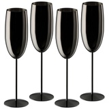 Relaxdays Sektgläser Edelstahl, 4er Set, bruchsicher, lange Kühlwirkung, 250 ml, Champagnergläser für unterwegs, Schwarz