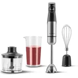 KLAMER Stabmixer Set 1000 Watt, 4 in 1 Pürierstab Edelstahl mit SmartSpeed per Fingerdruck, inkl. 3-teiligem Zubehör-Set, Messbecher & Schneebesen