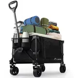 CALIYO Bollerwagen Handwagen Faltbar 100L 100KG Transportwagen mit Geländerädern, 4-seitig faltbarem Design leicht verstaubar Stabil platzsparend schwarz