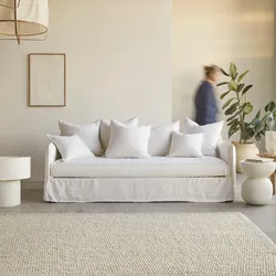 Sofa Ariane aus weißem Leinen, 5-Sitzer