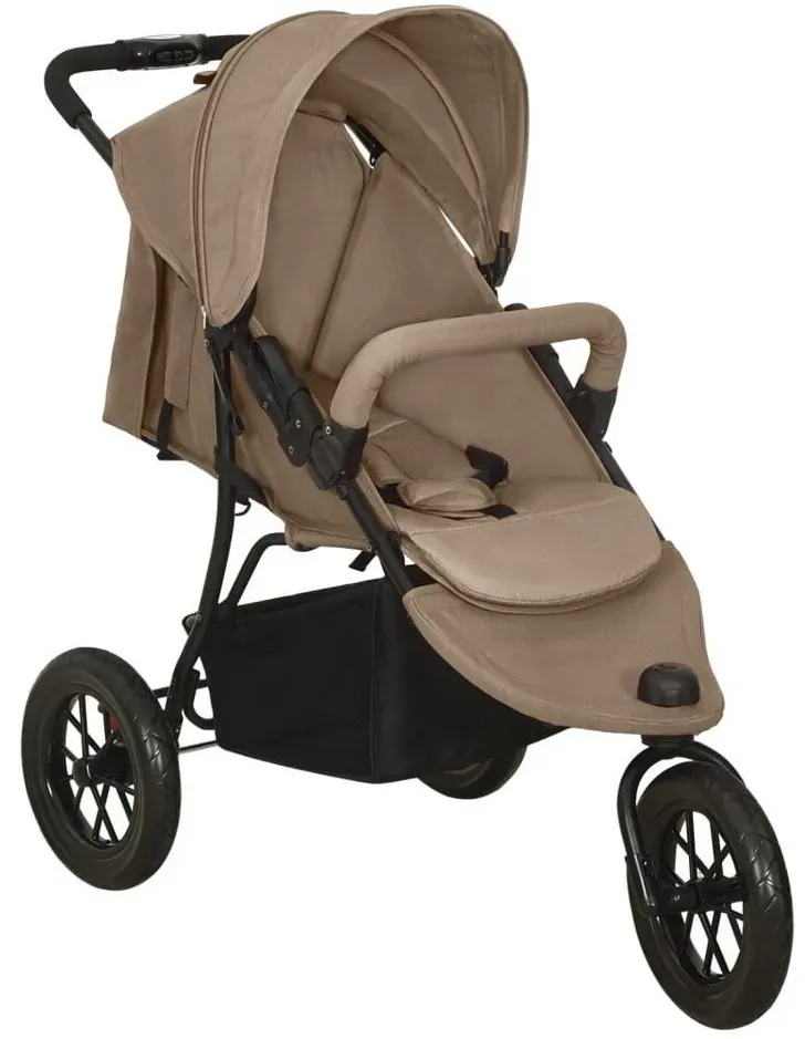 vidaXL Kombi-Kinderwagen Kinderwagen Kinderkarre Buggy 3-Rad-Buggy Karre Taupe Stahl braun