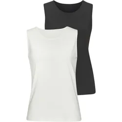 Tanktop LASCANA "aus elastischer Baumwoll-Modal-Qualität", Damen, Gr. 48/50, beige (creme, schwarz), Single Jersey, Obermaterial: 50% Baumwolle, 45% Modal (TENCEL), 5% Elasthan, unifarben, Basic, bequem, Rundhals, ohne Ärmel, Tops