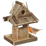 Relaxdays Vogelfutterhaus Holz, zum Aufhängen, Garten, Vogelfutterspender Kleinvögel, Hxbxt 25 x 17,5 x 16 cm, Natur