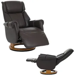 MCA Relaxsessel + Aufstehhilfe MCW-N58, Fernsehsessel Liegesessel Fußstütze Holz Leder ~ braun, Holz Natur