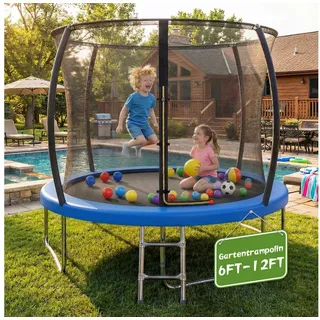 HOMALL Gartentrampolin Kindertrampolin Outdoor-Trampolin Durchmesser: 183/220/290/360 cm, Ø 183 cm, (Durchmesser 183 cm (mit Sicherheitsnetz und Schutzhaube, Tragkraft 50 kg/150 kg, 360°-Sicherheitsnetz, erhältlich in Schwarz/Blau/mehrfarbig) -ostern geschenke) 183 cm