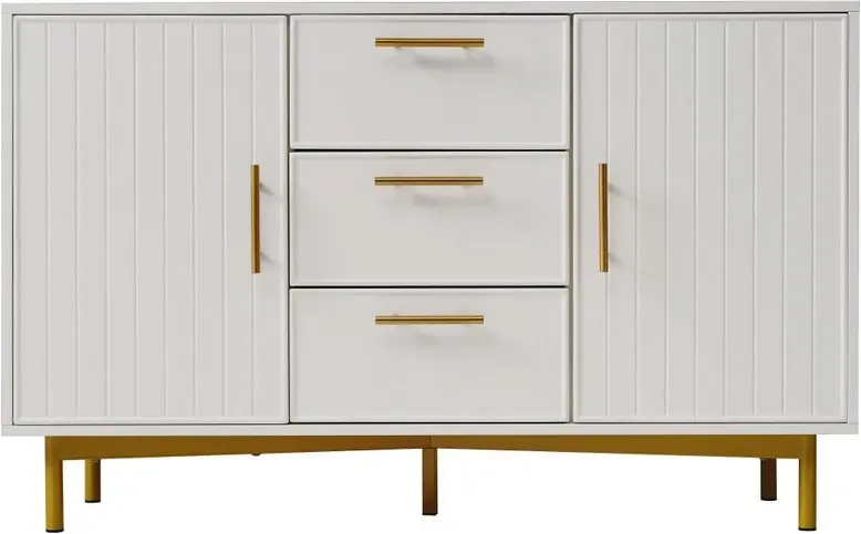Kommode mit 2 Türen und 3 Schubladen, Weiß Türkommoden mit Schubkasten, Verstellbare Ablage, für Wohnzimmer Schlafzimmer, Weiß-H75/B120/T40 cm