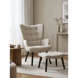 Hela Lounge-Sessel Paros Webstoff 68 x 97 x 75 cm Beige mit Hocker