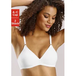 Soft-BH PETITE FLEUR, Damen, Gr. 80, Cup A, weiß (2xweiß), Jersey, Obermaterial: 93% Baumwolle, 7% Elasthan, Basic, BHs Bügelloser-BH Soft-BH T-Shirt-BH BH Triangel-BH, ohne Bügel, im Triangel Schnitt