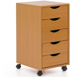 KADIMA DESIGN Rollcontainer Buche, Stilvoller & geräumiger Schreibtisch-Container mit 5 Schubladen