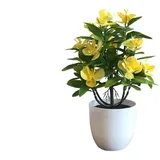 SuperglockT Kunstblumen Orchidee im Topf Kunstpflanze Künstliche Orchidee Blumen Bonsai Kunstpflanzen Kunststoff Phalaenopsis Deko für Hochzeit Party Büro Gesamthöhe:ca.25cm (Gelb)