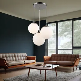 GLOBO RGB LED Hängeleuchte, 3 Flammig, Glas, Fernbedienung, H 80cm - weiß,