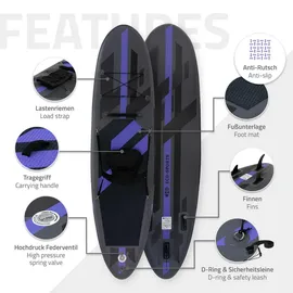 ECD Germany SUP Board Aufblasbar 305 x 82 x 15 cm schwarz