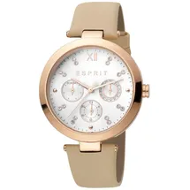 Esprit ES1L213L0025 Florine Cream Rosegold Damenuhr Leder-Armband Datum beige - beige/Weiß