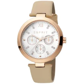 Esprit ES1L213L0025 Florine Cream Rosegold Damenuhr Leder-Armband Datum beige - beige/Weiß