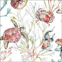 Ambiente 20 Servietten Papier 33x33cm 3-lagig - hochwertige Einweg Papierservietten für maritime mit Meerestieren Tischdeko Party Sommer Hochzeit Korallen