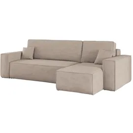 kaiser möbel Ecksofa mit schlaffunktion und bettkasten, Eckcouch BEST stoff Poso Dicker Cord viele farben Dunkelbeige Rechts - Beige
