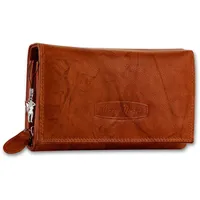Money Maker Damen Geldbörse - Lang Orange Leder Portemonnaie Damen Geldbeutel mit Reißverschluss, Foto-ID-Fenster, modern, Rindleder