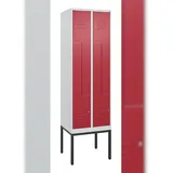 C+P Z-Spind Classic PLUS, Gestell, 4 Abteile, HxBxT 212x60x50cm, Zylinderschloss, Hellgrau/Rubinrot von PROREGAL