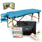 ZEN BASIC III Massageliege klappbar & mobile Massagetisch aus Holz, stabile Massagebett - Massagebank höhenverstelbar, Tattoo & Kosmetikliege, Behandlungsliege mit Kopfteil, Armstütze & Tasche, Türkis