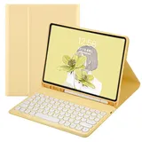 QYiiD iPad Mini Tastatur Hülle für iPad Mini 7.9 Zoll 5 /iPad Mini 4/3/2/1, iPad Mini Hülle Abnehmbare Tastatur (Deutsches QWERTZ), Folio Smart Slim Cover mit Runde Tasten Tastatur Abnehmbare, Gelb