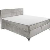 Stella Trading NAVARRA 6 Boxspringbett 180x200, Silber - Bequemes Doppelbett mit 7-Zonen-Federkern Matratze & Kaltschaum Topper - 183 x 113 x 210 cm (B/H/T)