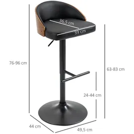 Homcom Barhocker mit Fußstütze drehbare Barstühle Barstuhl höhenverstellbar Drehstühle Küchenstühle Kunstleder Holz Schwarz+Kaffee 48 x 49,5 x 76-96 cm
