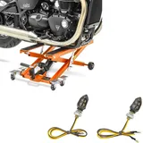 Set: Motorrad Hebebühne Midlift XL bis 500kg orange ConStands mit LED Blinker KP8 ECE Paar getönt