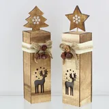 frank handels FRANK FLECHTWAREN Dekosäule, LED-Säule Rentier, im 2er Set, Höhe 22 cm, Weihnachten, Advent, Winter schöne Deko vielseitig einsetzbar